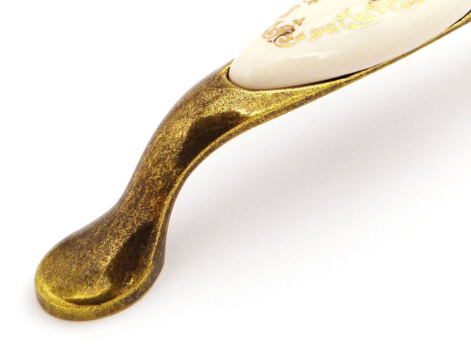 SO-TECH® Möbelgriff Porzellangriff VENUS Messing Antik / Cremefarbig BA 96 mm, Griff Schrankgriff Schubladengriff - incl. Schrauben