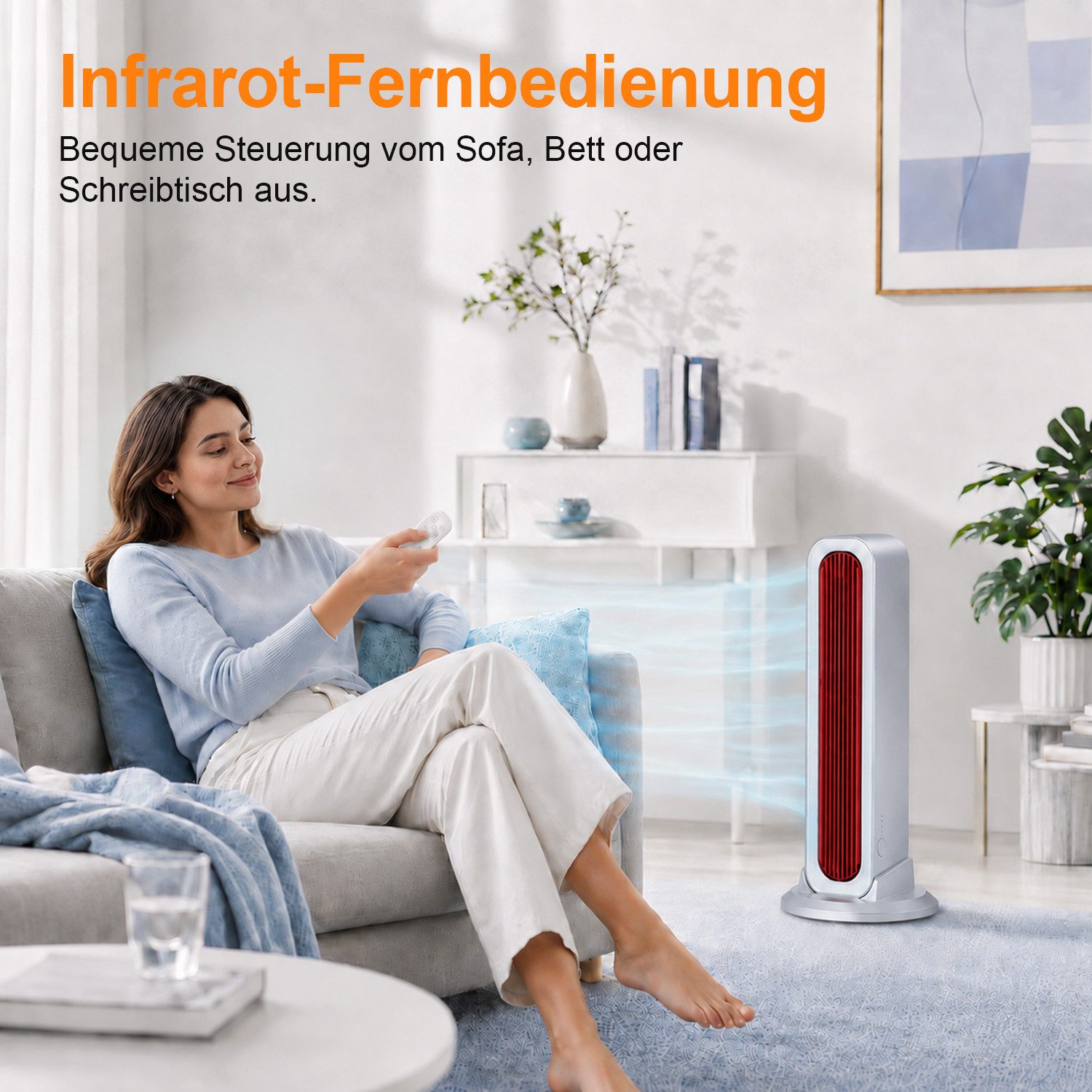 MOPUEA Standventilator Turmventilator leise mit Oszillation Timer Fernbedienung, Leise Oszillation 3 Stufen Timer kompakte Bauform