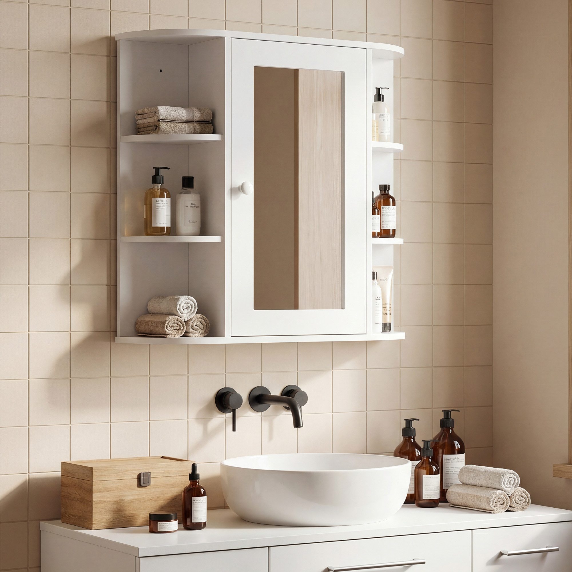 HOMCOM Spiegelschrank Badspiegel Wandmontage mit 8 Fächern (Badeschrank, 1- günstig online kaufen
