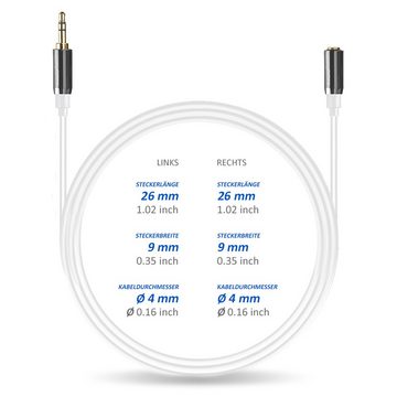 deleyCON deleyCON 2m Klinkenverlängerungskabel weiß 3,5mm Stecker zu Buchse Audio-Kabel