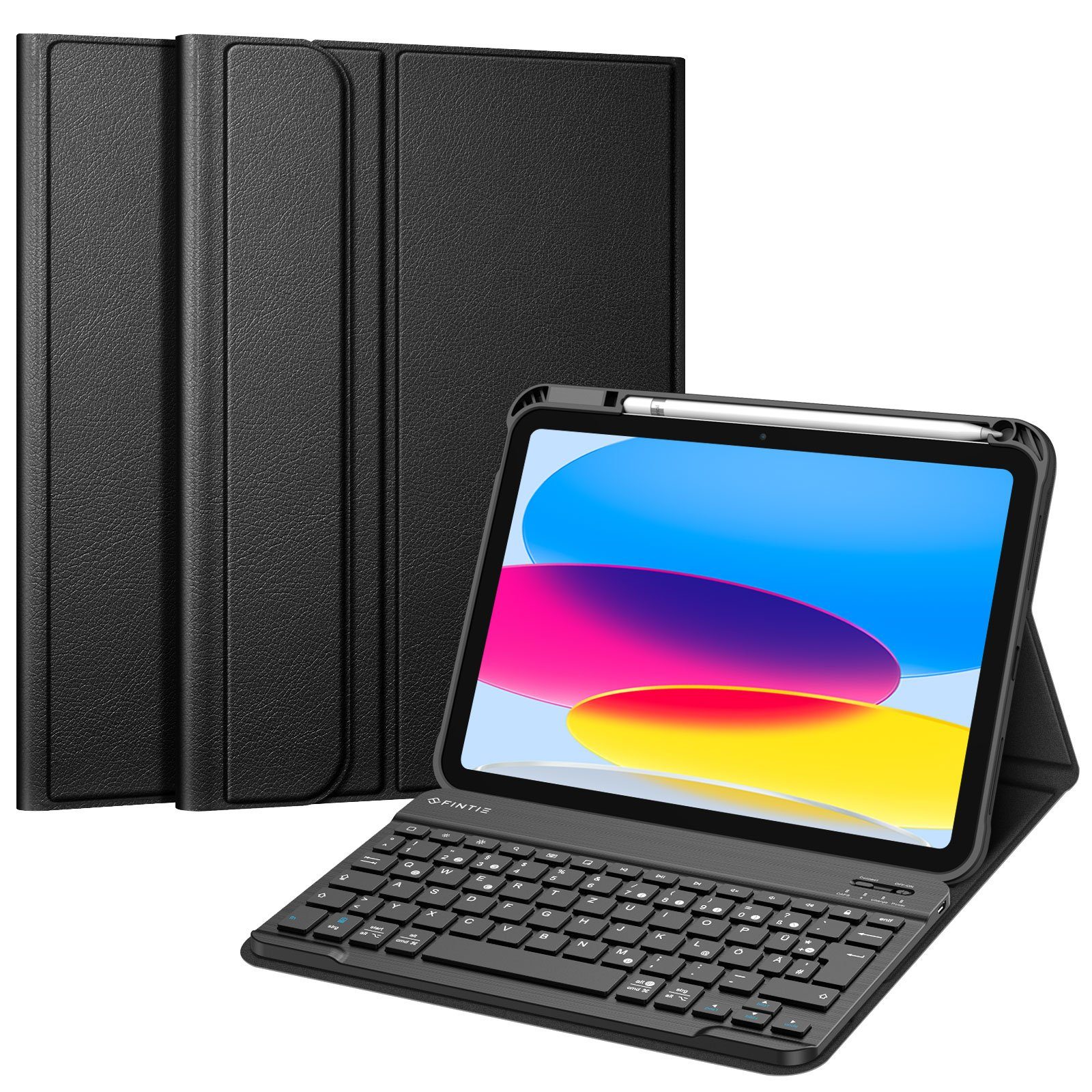 Fintie Tablet-Hülle Tastatur Hülle für iPad 10. Gen 2022 (10.9 Zoll), mit TPU Rückschale, Pencil Halter und magnetisch Abnehmbarer Tastatur mit QWERTZ Layout