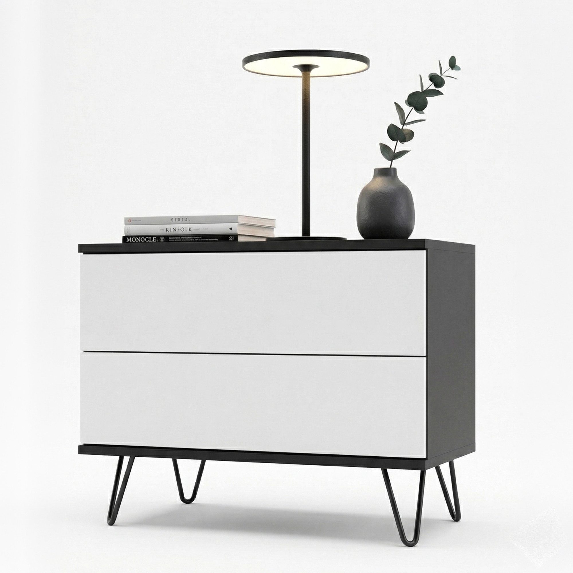 InnoFurn Nachtschrank Aura Nachttisch (Nachtkonsole, optional hängend Beistelltisch) 2 Schubladen mit Push-to-Open & Made in Germany (60 x 43 x 35 cm)