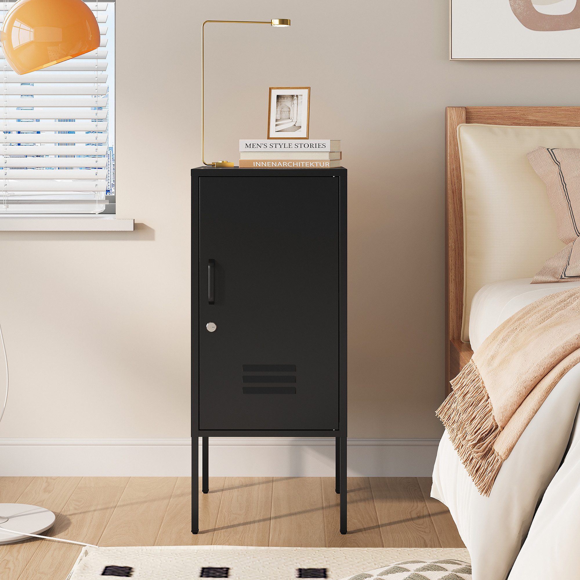 en.casa Nachtschrank »Hausjärvi« Türgriff links 82 x 35 x 35 cm Stahl Schwarz