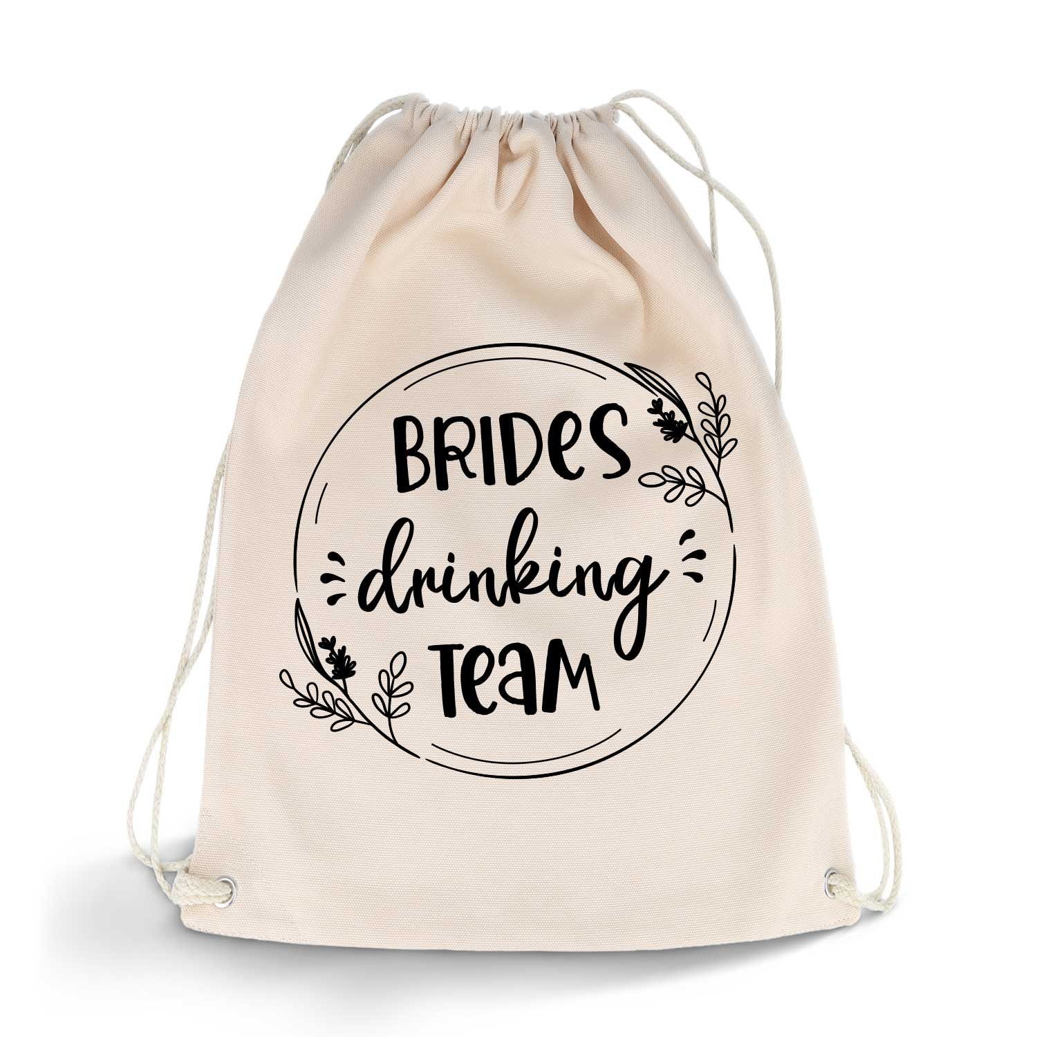 GRAVURZEILE Turnbeutel mit hochwertigem Druck - Brides Drinking Team Design - (Sportbeutel mit Kordelzug, für Junggesellinnenabschied), 12 Liter 33x45 cm