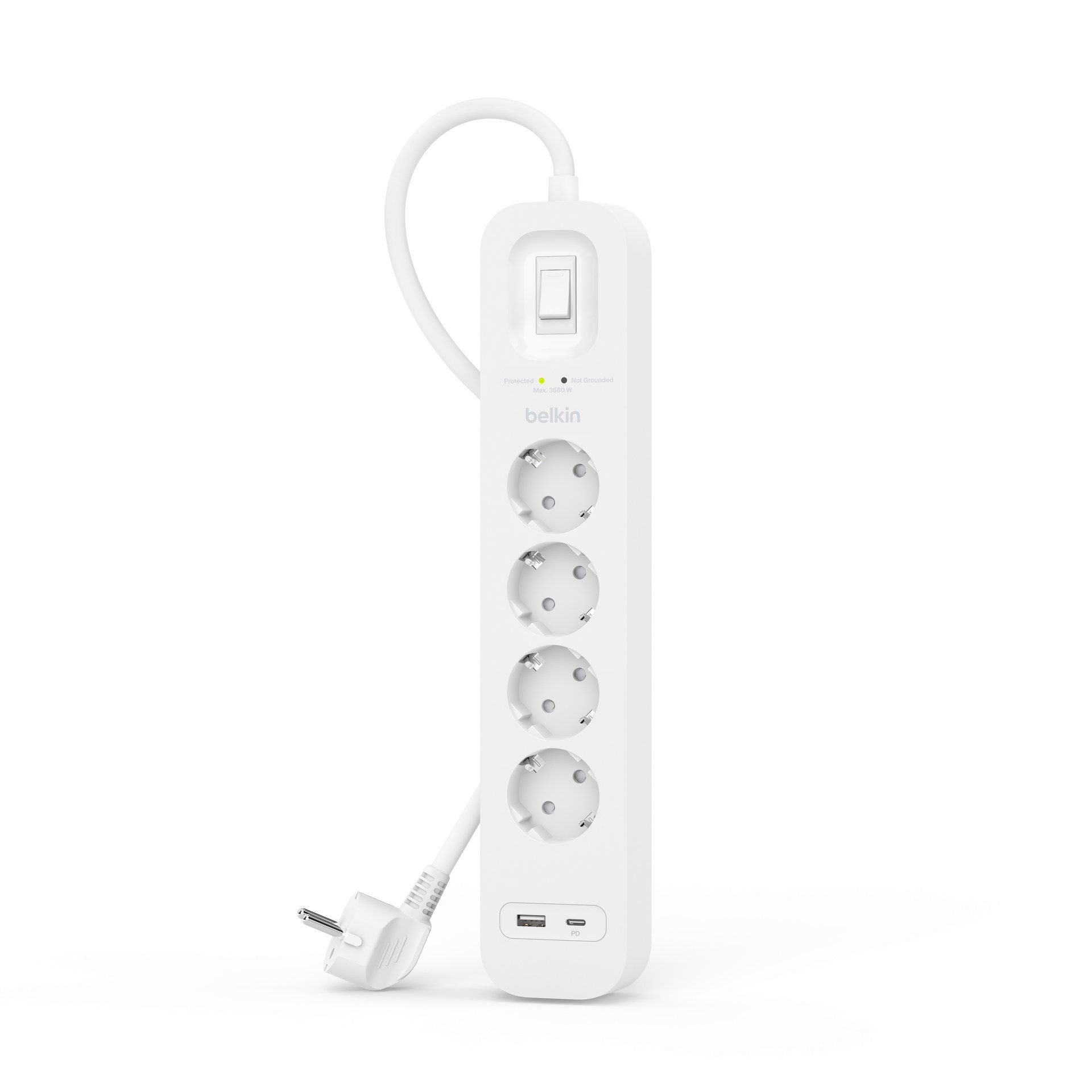 Belkin USB-Verteiler Surge Plus Steckdosenleiste 4-Fach, 18 Watt PD-Schnellladen