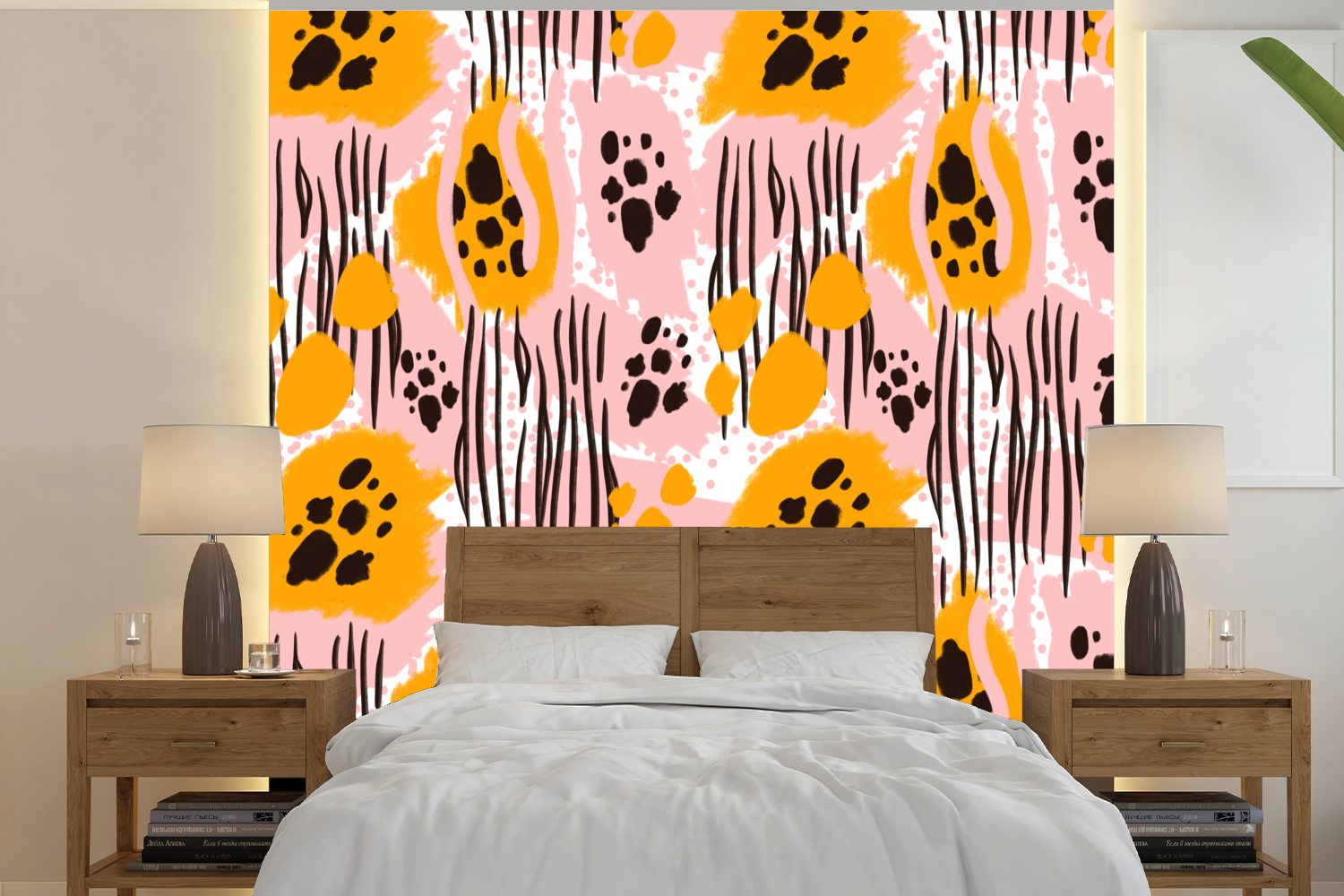 MuchoWow Fototapete Rosa - Orange - Formen - Muster, Matt, bedruckt, (5 St), Vinyl Tapete für Wohnzimmer oder Schlafzimmer, Wandtapete