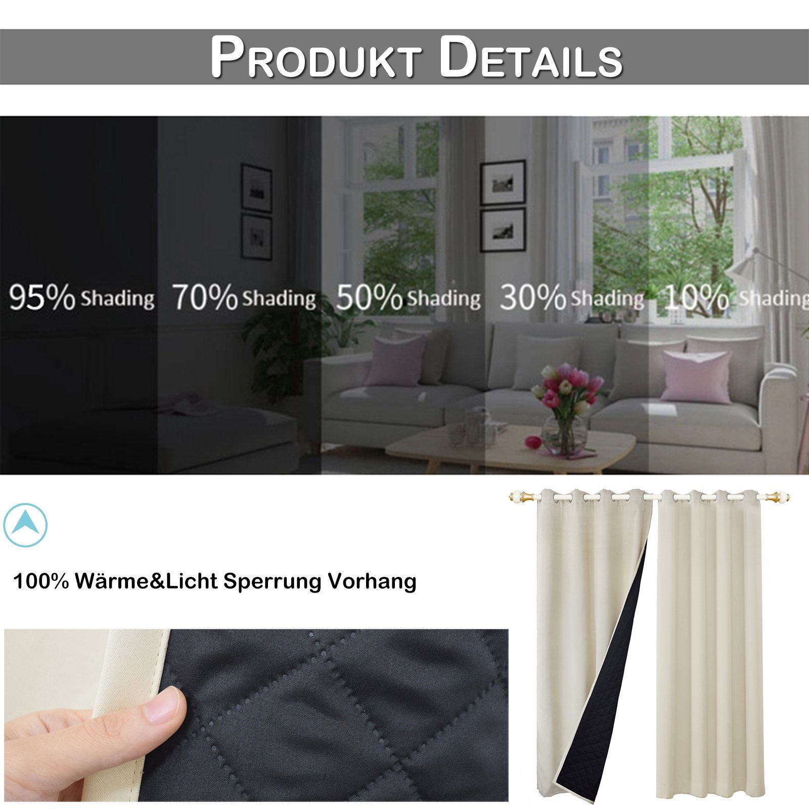 Sunicol Gardine Blickdicht Thermovorhang mit Ösen, Verdunklungsvorhänge Kälteschutz (1 St), 7 Farben, Wärmeisolierend Gardinen für Wohnzimmer Schlafzimmer