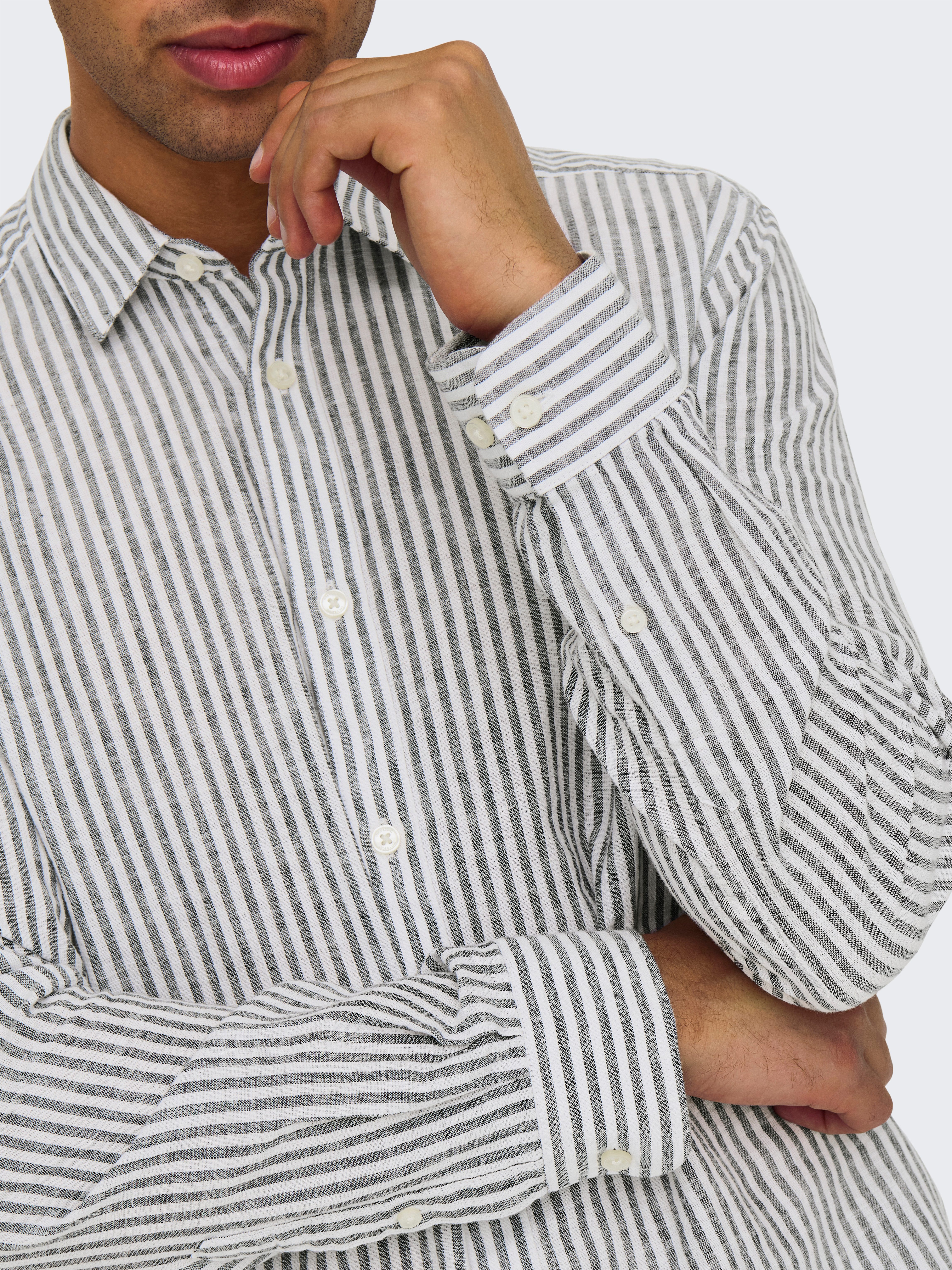ONLY & SONS Kurzarmhemd ONSCAIDEN LS STRIPE LINEN SHIRT 660 NOOS