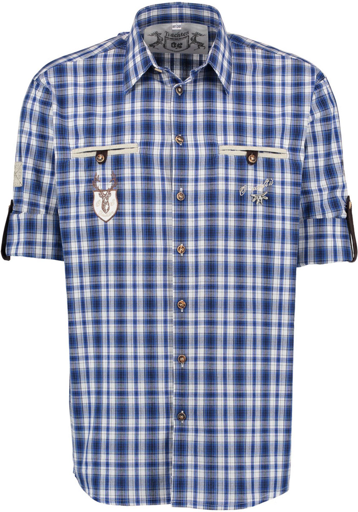 mit dunkelblau Otazon Langarmhemd Trachtenhemd Stickereien verschiedenen OS-Trachten Zierteilen und