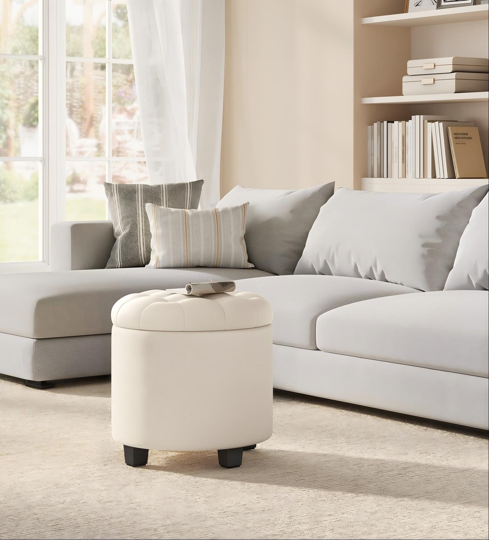 SONGMICS Sitzhocker, Fußhocker mit Stauraum, Schminkhocker mit Beinen günstig online kaufen