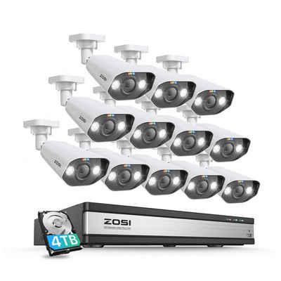ZOSI C182, 5MP PoE-Kamera & 16CH NVR Bundle, IP66, Personenerkennung Überwachungskamera (Innenbereich, Außenbereich, Set, 12-tlg., Licht-und Tonsignalalarm, Zwei-Wege-Sprachkommunikation, APP Steuerung)