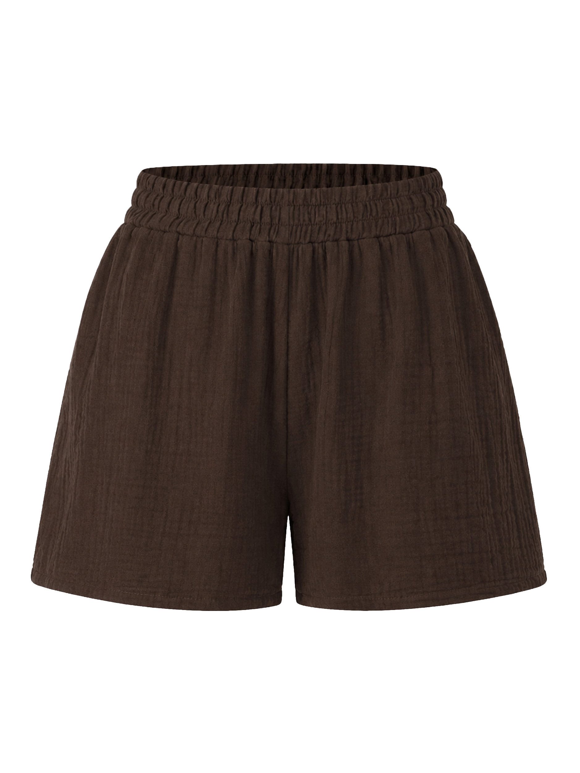 SASSYCLASSY Shorts Musselin Shorts für Damen Weiche High-Waist Baumwollshorts mit Gummibund und Eingriffstaschen
