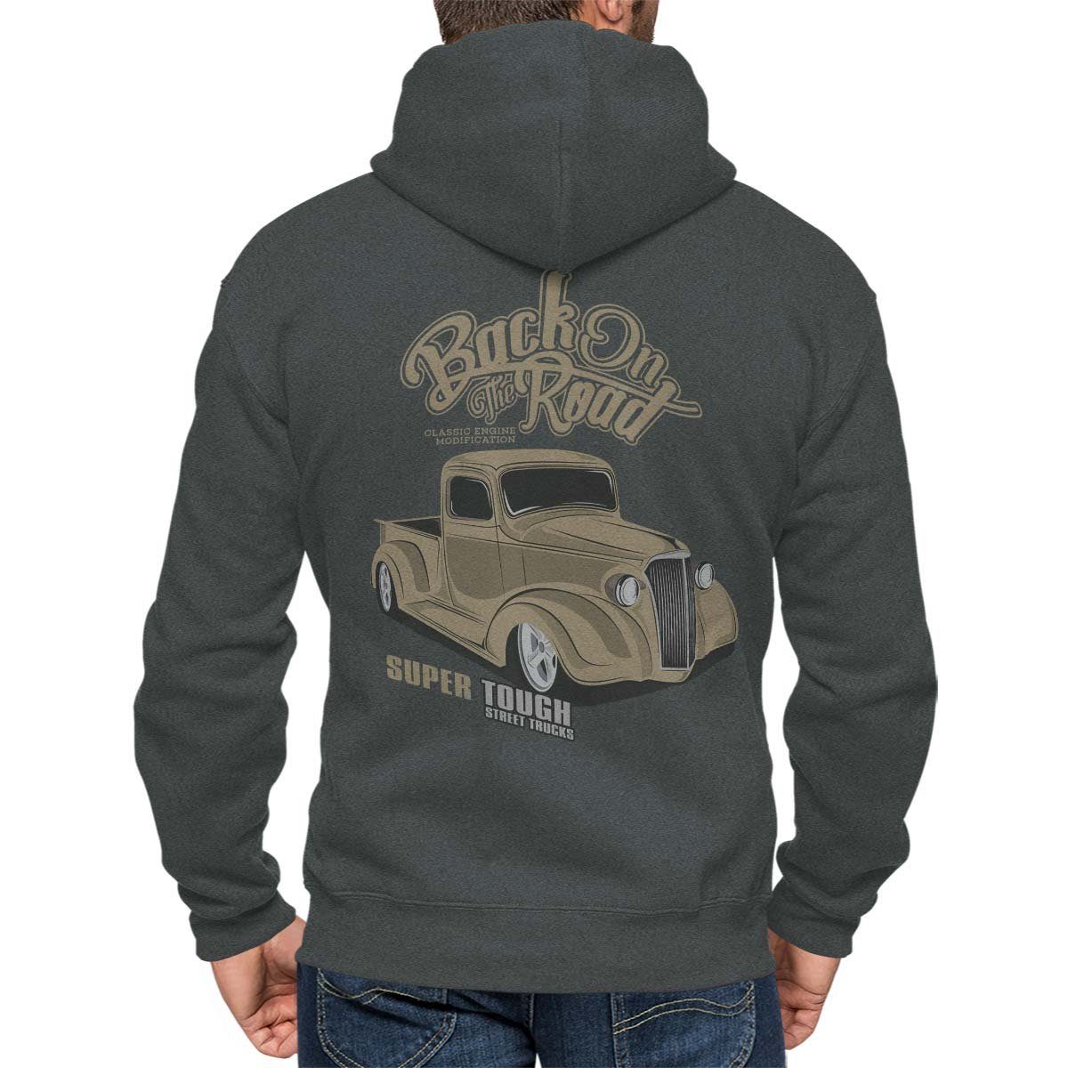 Rebel On Wheels Kapuzensweatjacke Kapuzenjacke Hoodie mit Zip US-Car Motiv / Auto Truck Melange Street Anthra