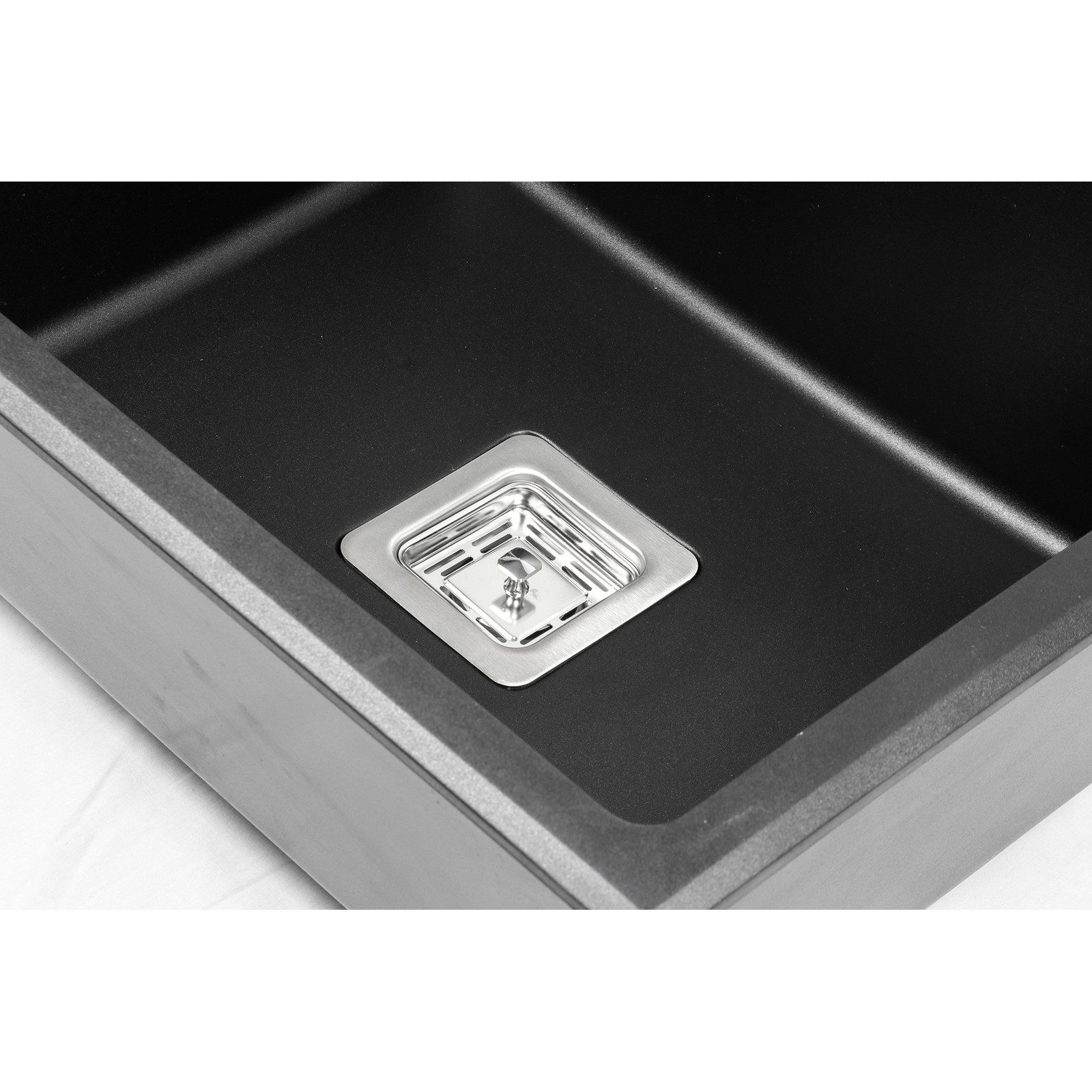 Stabilo Sanitär Einbauspüle Einbauspülbecken Schwarz eckig in Granitoptik mit tiefem Becken, Rechteckig, 94/45 cm, (Komplett-Set, Überlaufschutz, Edelstahl Ablaufsieb, Siphon inkl. Zubehör), rostfrei und hitzebeständig
