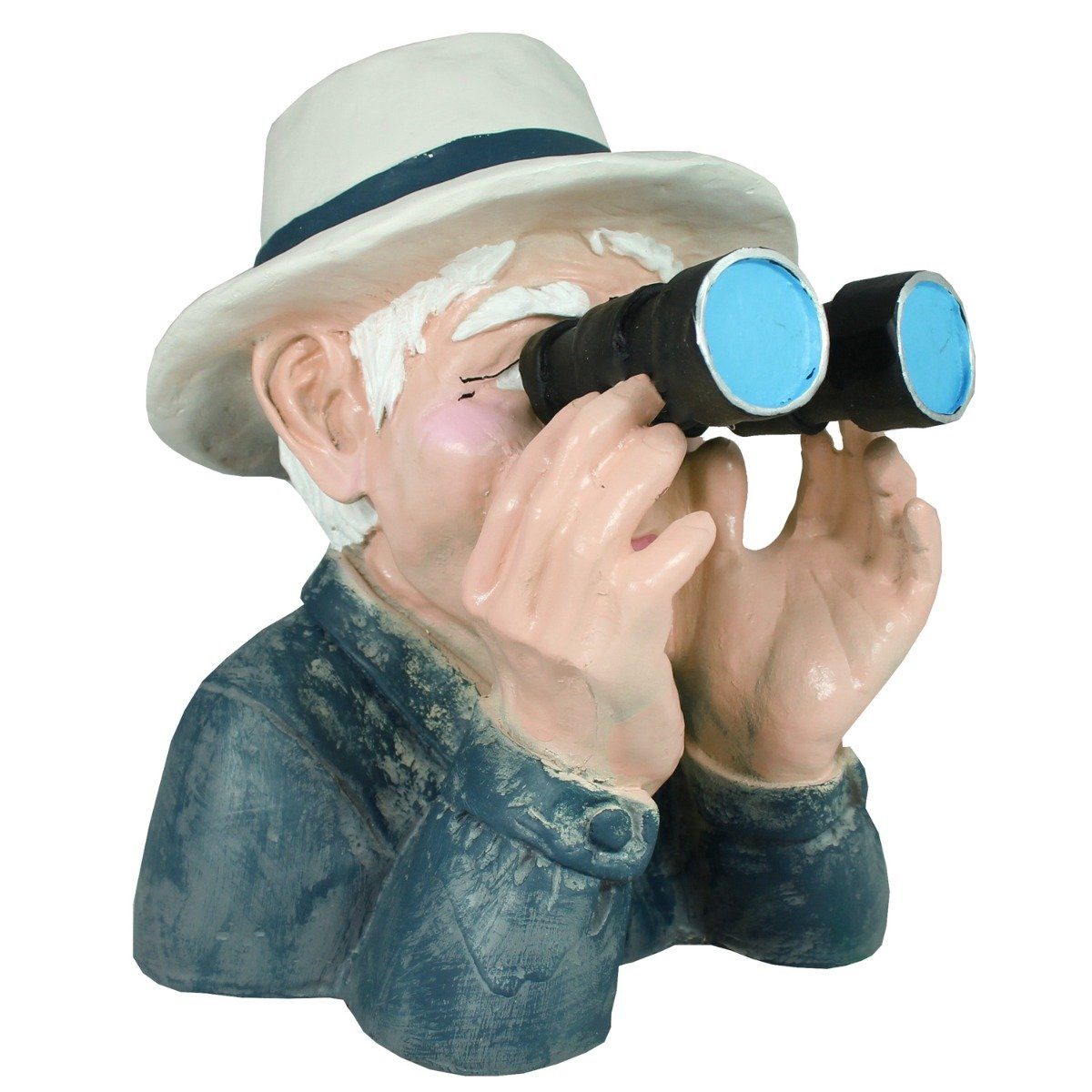 colourliving Gartenfigur Spanner Paschulke Jäger Figur mit Fernglas, (lustige Gartendekoration), handbemalte Dekofigur für Garten oder Terrasse, dekorativ auch im Haus