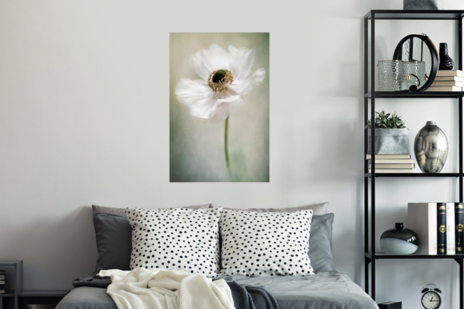 Schlafzimmer Wohnzimmer, Blumen Natur - (1 Selbstklebend, Wandsticker Anemone Weiß Wandaufkleber, Wandtattoo, - St), MuchoWow -