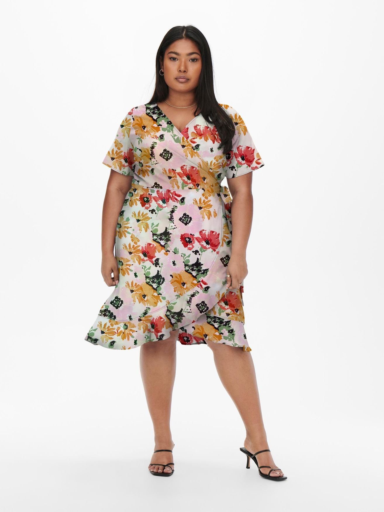 ONLY CARMAKOMA Shirtkleid Kurzarm Blusen Wickelkleid Plus Size Übergrößen (kurz, 1-tlg) 4083 in Weiß-3