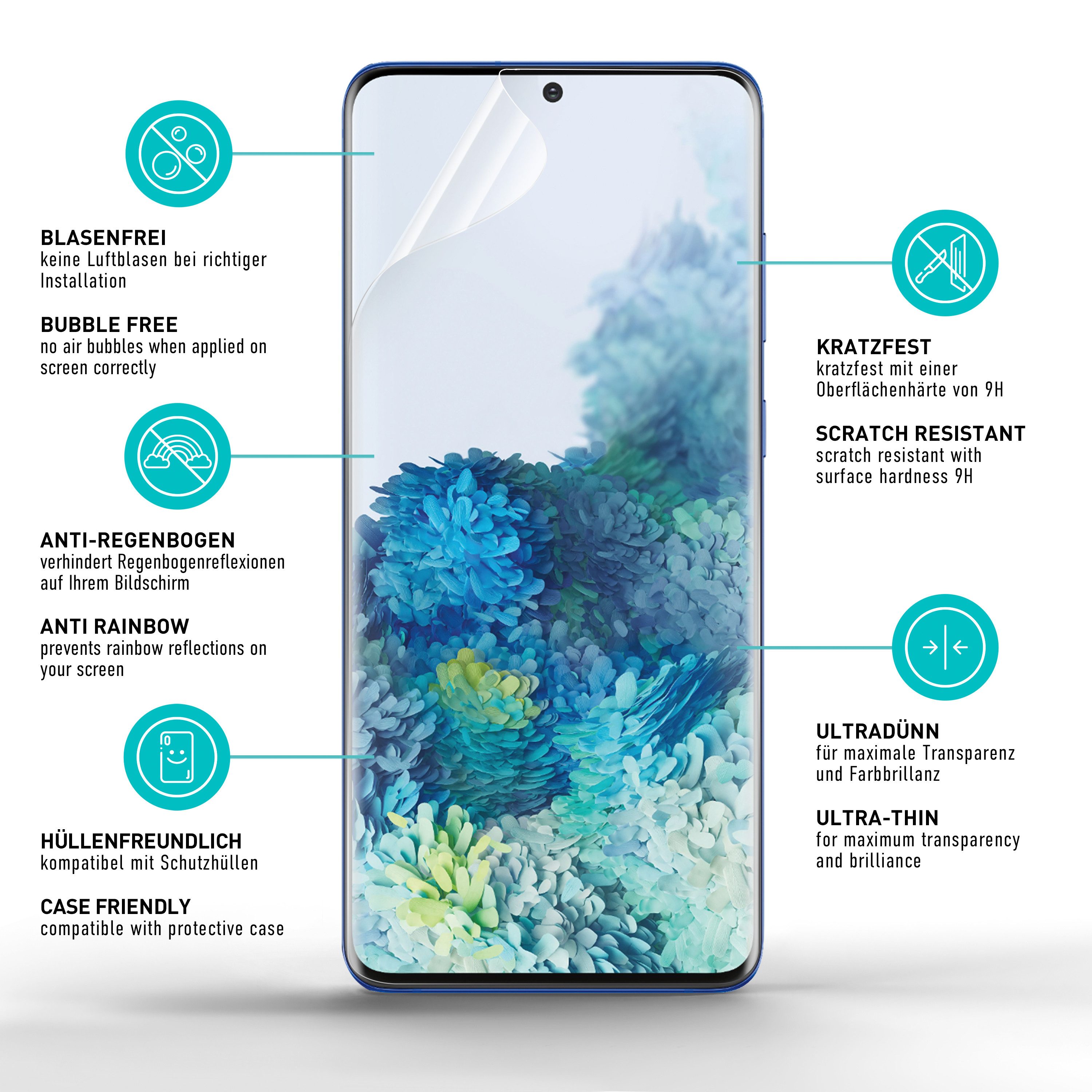 smartect Displayschutzfolie TPU Schutzfolie 2 + 2 Stück für Galaxy S20 Plus (Display + Kamera) für Samsung Galaxy S20 Plus, Set, 2 Stück, Ultra-klar, Kratzfest, – Bild 3 von 5