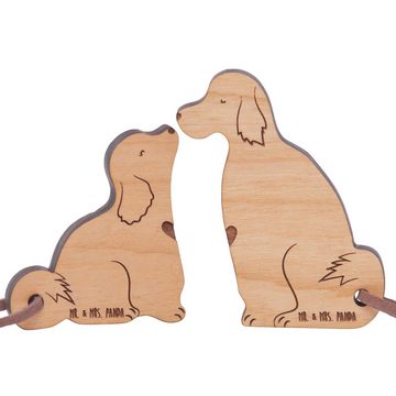 Mr. & Mrs. Panda Schlüsselanhänger Hund Zweisamkeit - Geschenk, Paargeschenk, Schlüsselanhänger Paare, H (1-tlg), Hochwertiges Eichenholz