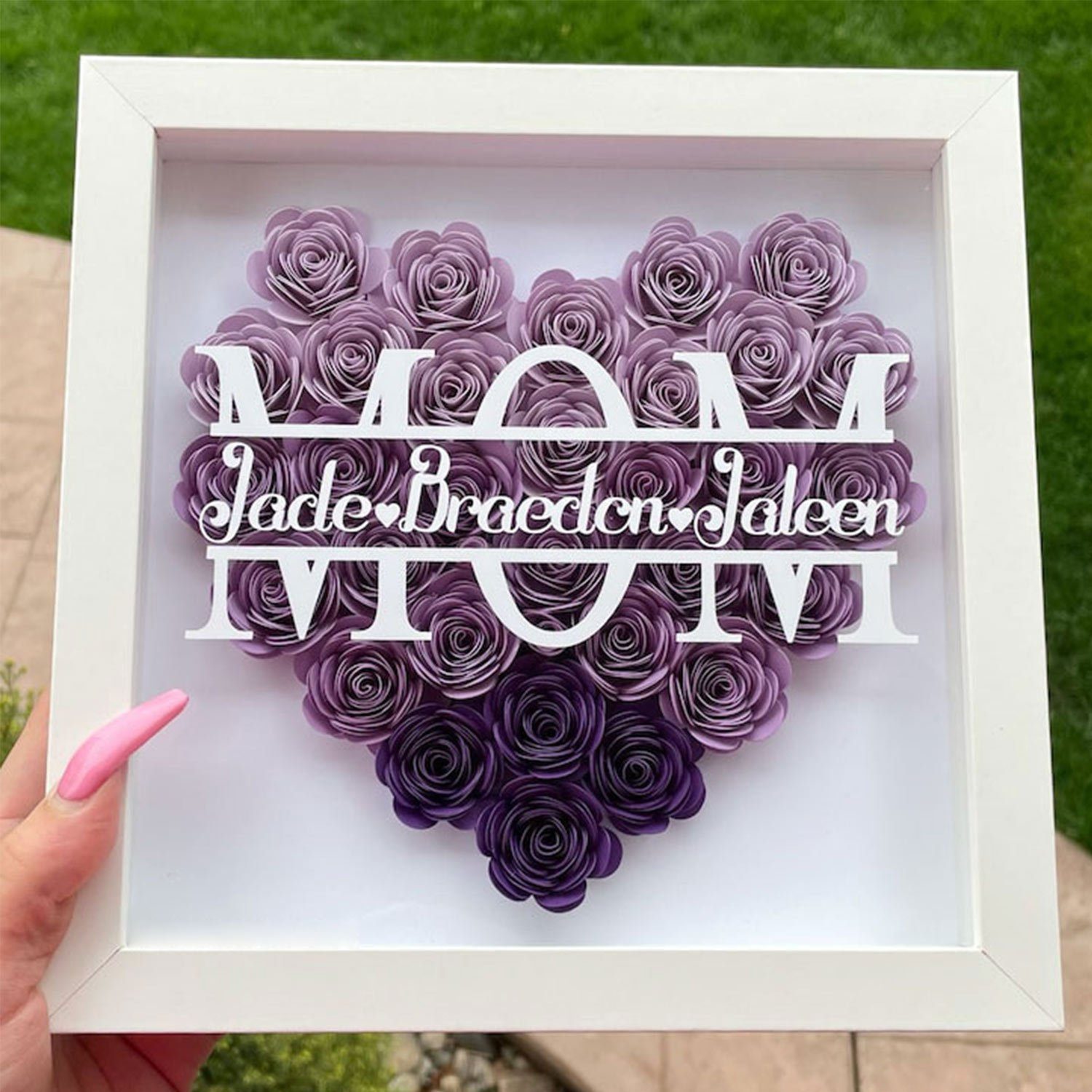 MAGICSHE Einzelrahmen 10 Zoll 3D Fotorahmen Flower Frame Mom Flower Shadow Box, Ein Rosenrahmen als Geburtstagsgeschenk für Mama und Oma Farbverlauf lila