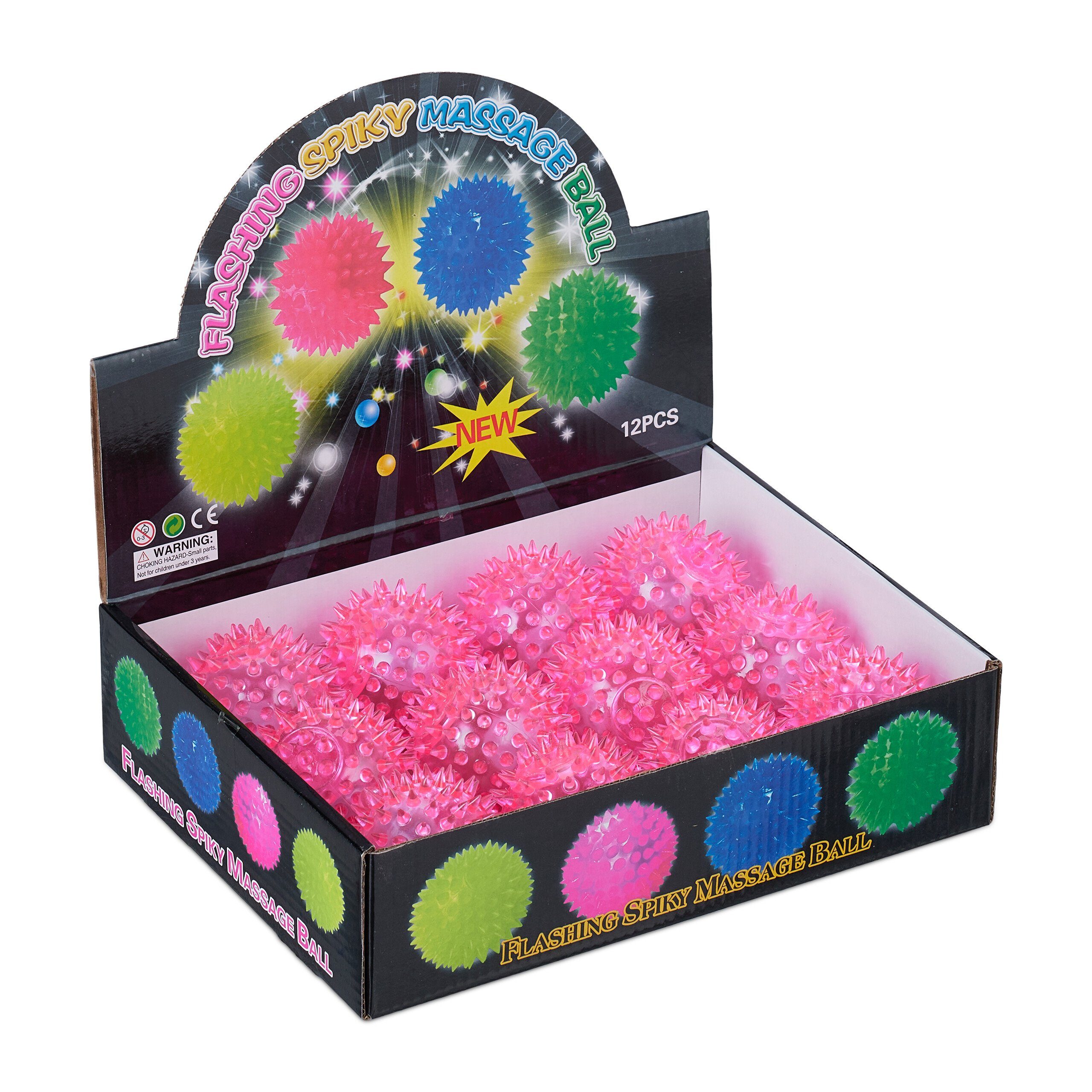 Flummi Igelball LED 12er Set pink relaxdays