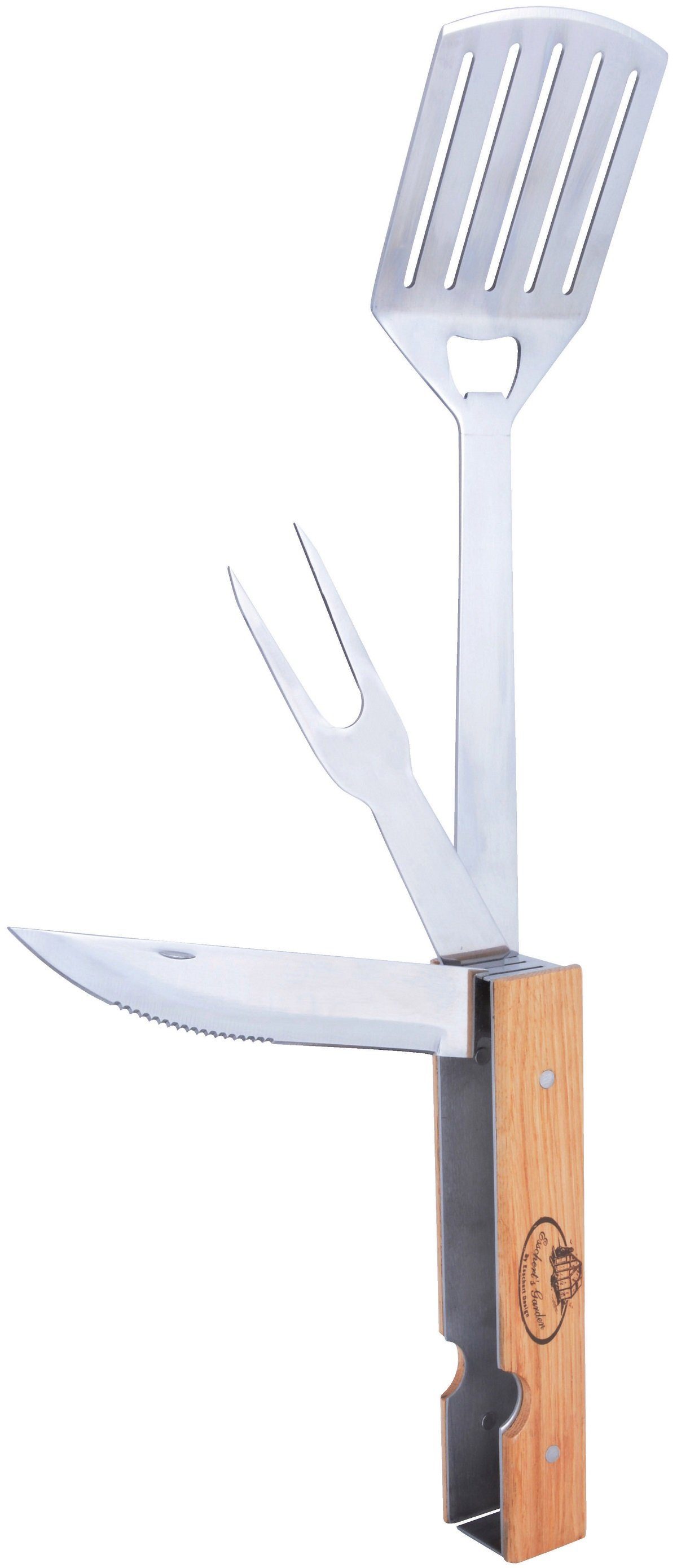 esschert design Feuerschale Esschert Design BBQ Multitool Holz Edelstahl Klapp Grill Besteck, (1 x BBQ Grillzange)