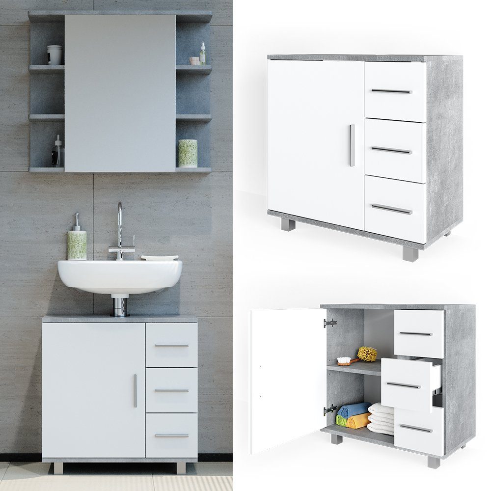 Vicco Waschbeckenunterschrank Ilias, Beton/Weiß, 60 x günstig online kaufen