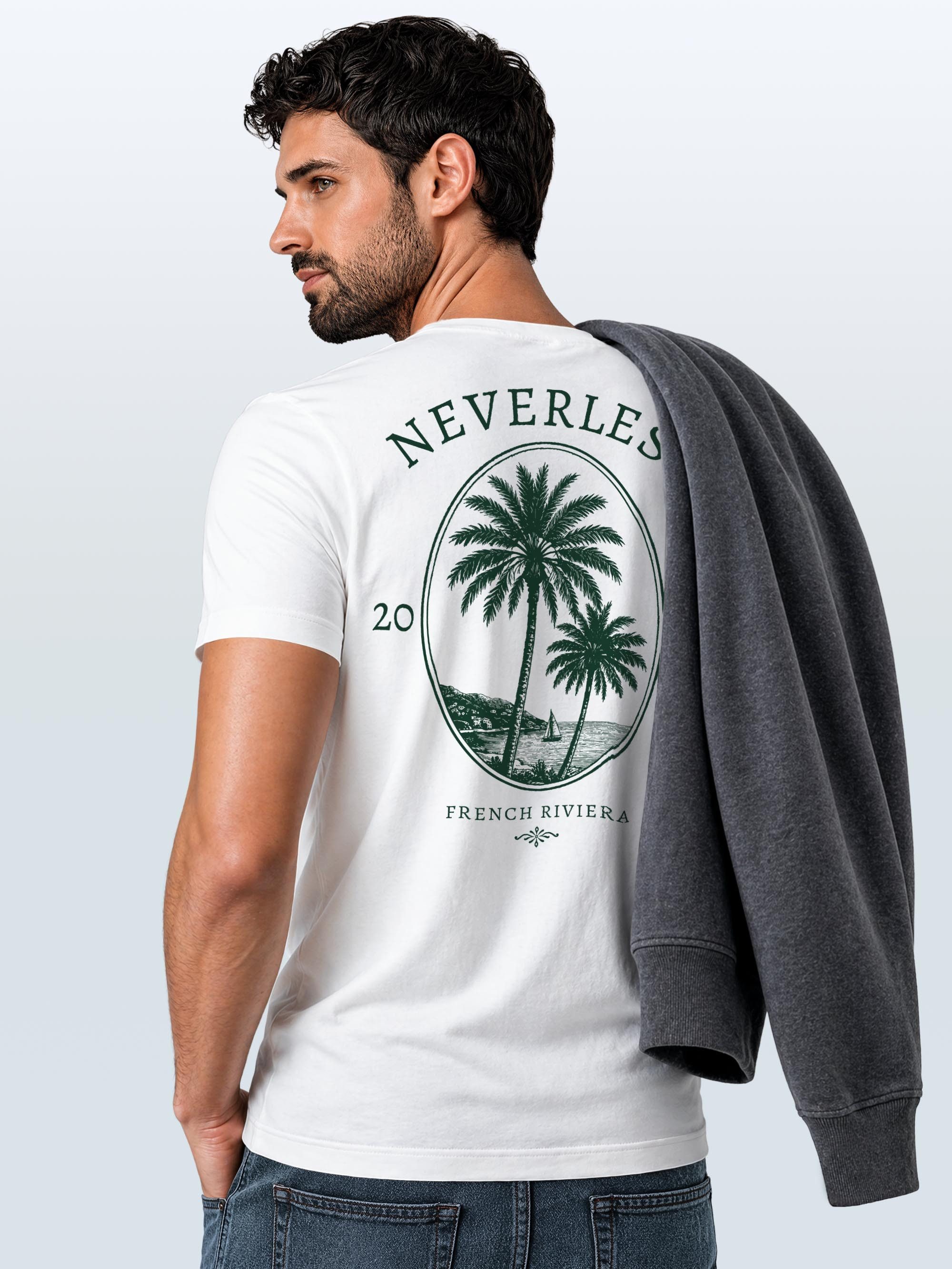 Neverless Print-Shirt Herren T-Shirt Backprint - French Riviera - Baumwollshirt Männer mit Print – Bild 5 von 5