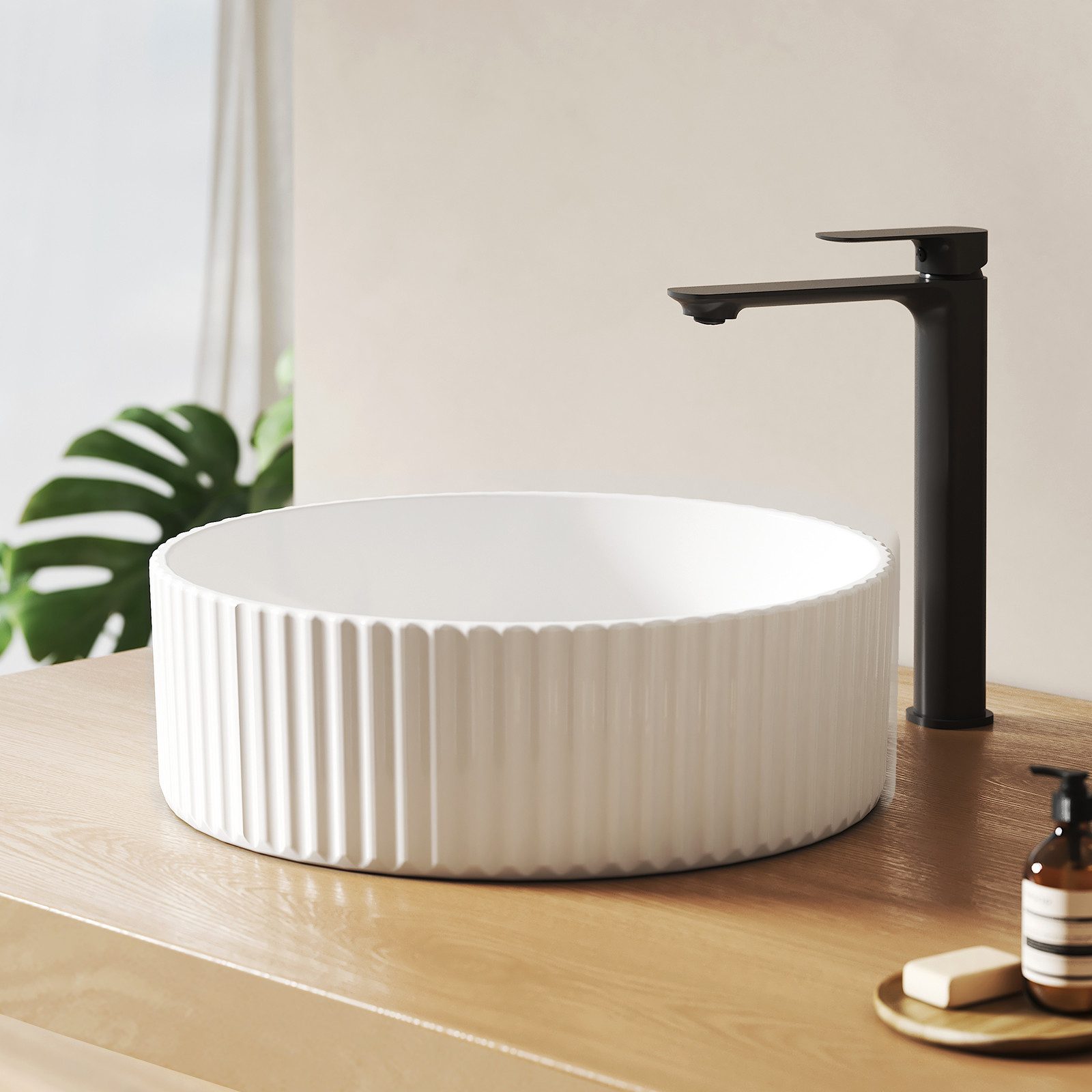 EMKE Aufsatzwaschbecken Keramik Aufsatzwaschbecken rund 36 cm, Badezimmer Waschschüssel