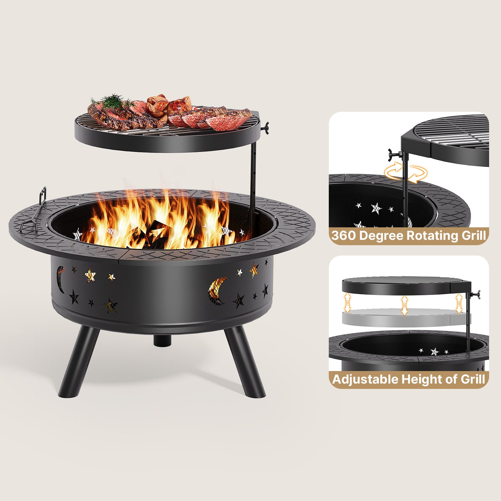 Bealife Feuerschale für den garten, Ø89cm Feuerkorb, Feuerstelle Outdoor, 8 günstig online kaufen