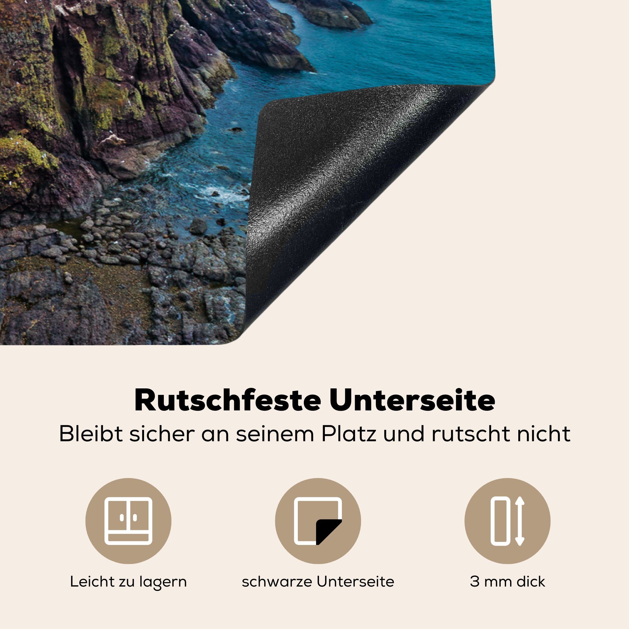 tlg), für Schutz die 81x52 Schottland, küche, cm, Induktionskochfeld in Vinyl, (1 MuchoWow Schlösser Herdblende-/Abdeckplatte Ceranfeldabdeckung