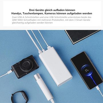 Xiaomi Powerbank 30000 mAh (5 V, 1 St), 18W QC3.0 PD3.0 Zwei-Wege-Schnellladung USB-C USB-A Ladegerät für Smartphone Tablet