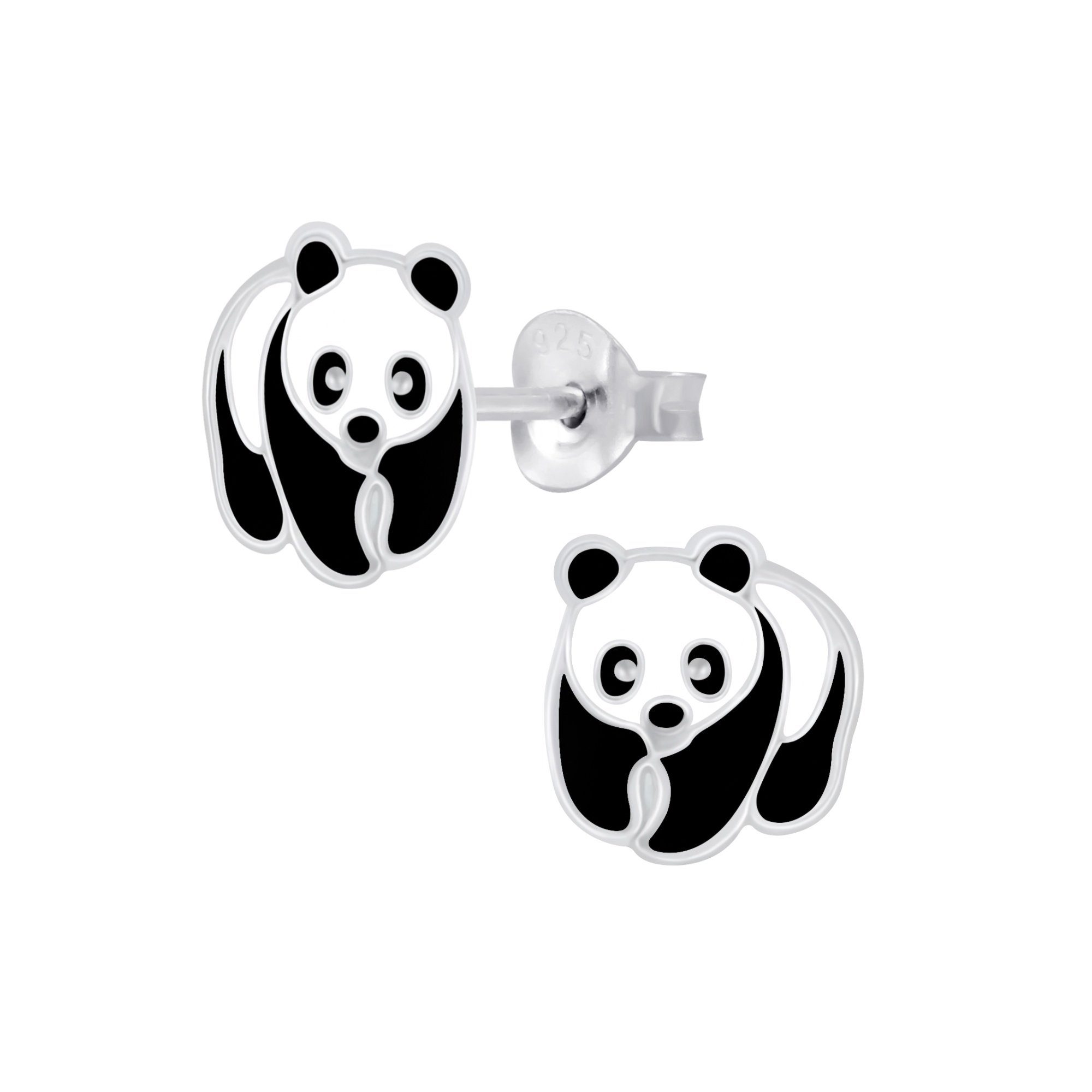 schmuck23 Paar Ohrstecker Kinder Ohrringe Panda Bär 925 Silber, Kinderschmuck Mädchen Geschenk echte Silberohrringe