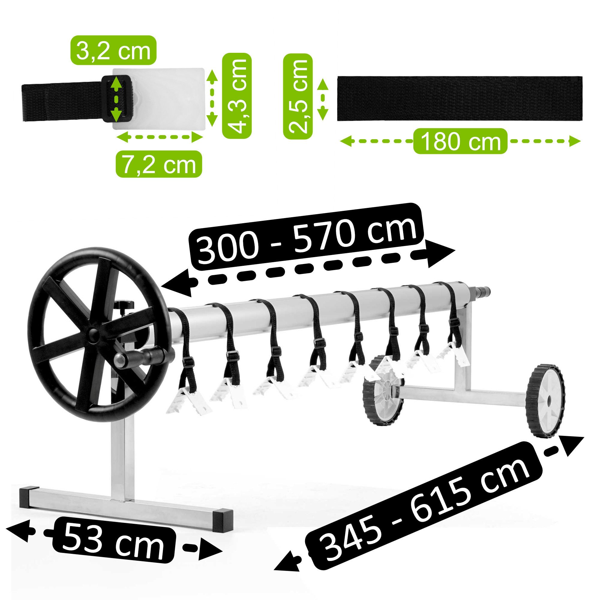 Zelsius Planenaufroller Fahrbares Edelstahl Aufrollsystem, für Solar-, Pool Planen, Länge verstellbar
