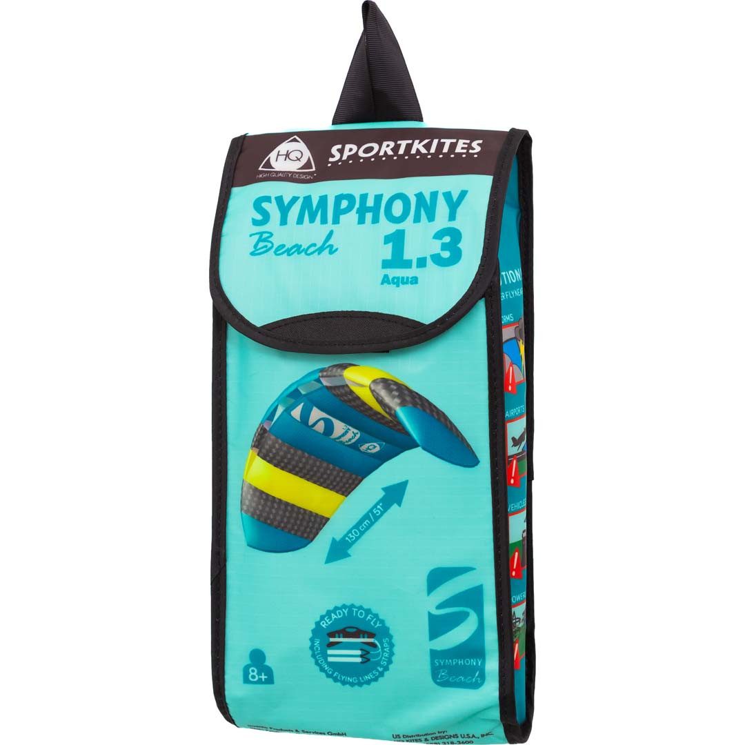 HQ Flug-Drache Lenkmatte Symphony Beach III 1.3 Aqua R2F, Allround Lenkdrachen Ready to Fly