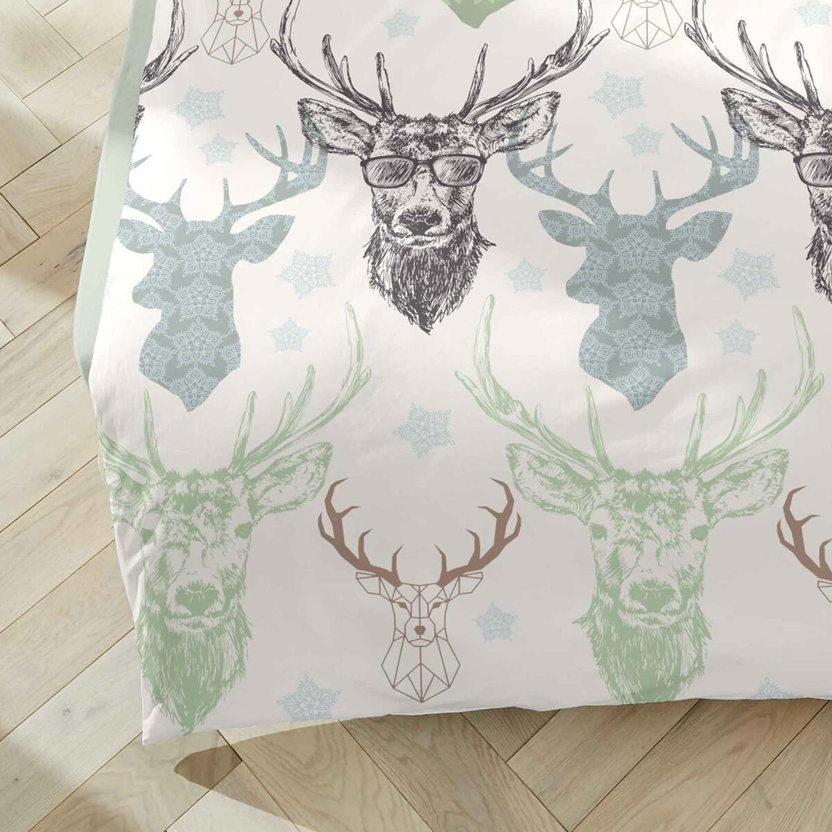 TRAUMSCHLAF Bettwäsche Hirsch mit Brille, Biber, 2 teilig, Biberbettwäsche weich und kuschelig