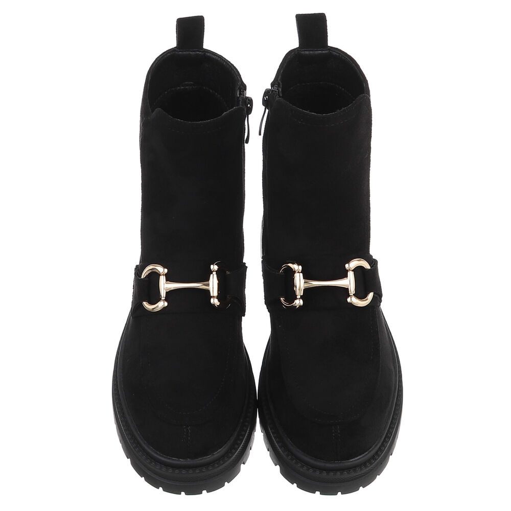 Ital-Design Damen Stiefelette mit Profilsohle und Metall-Detail Plateaustiefelette (92422389) Blockabsatz Stiefeletten in Schwarz – Bild 4 von 5