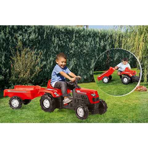 Trettraktor Kinder Tret Traktor rot 148 cm inkl. Anhänger