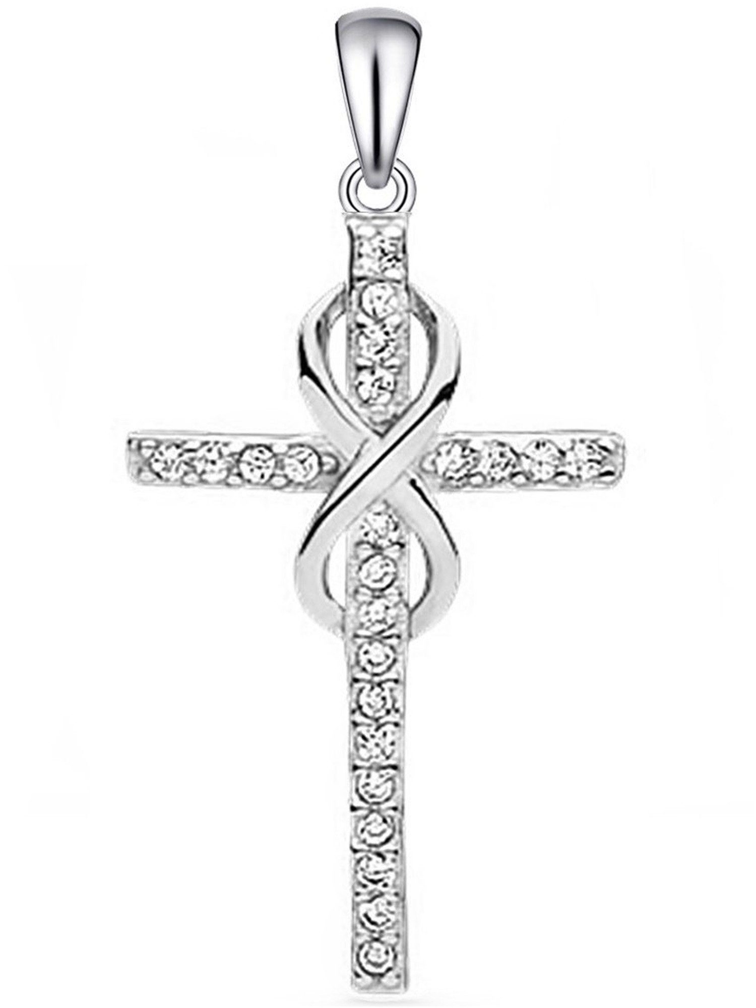Goldene Hufeisen Kreuzanhänger Kreuz Unendlichkeit Anhänger 925 Sterling Silber mit Zirkonia Kristall (1 Stück, inkl. Etui), Rhodiniert, Pavefassung