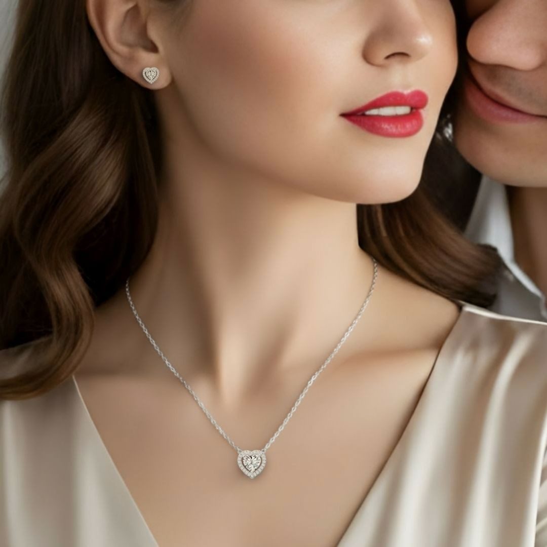 LOVENEST Schmuckset Schmuck Set Damen Silber 925 Herz 3tlg Kette Ohrringe Ich Liebe Dich (Set)