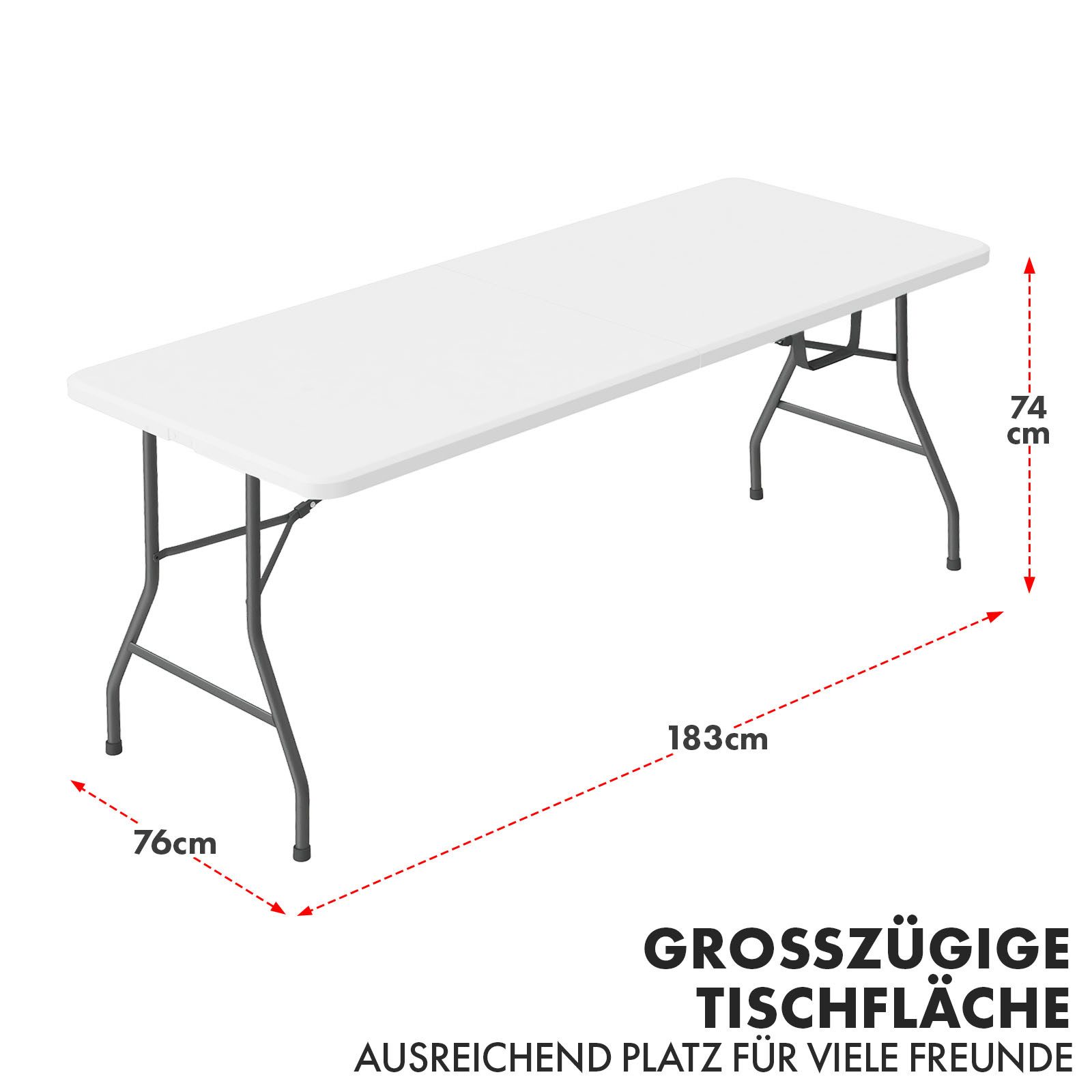 Kubus Campingtisch Klapptisch Arvida, Ideal für Innen- und Außenbereiche, 183 x 76 cm