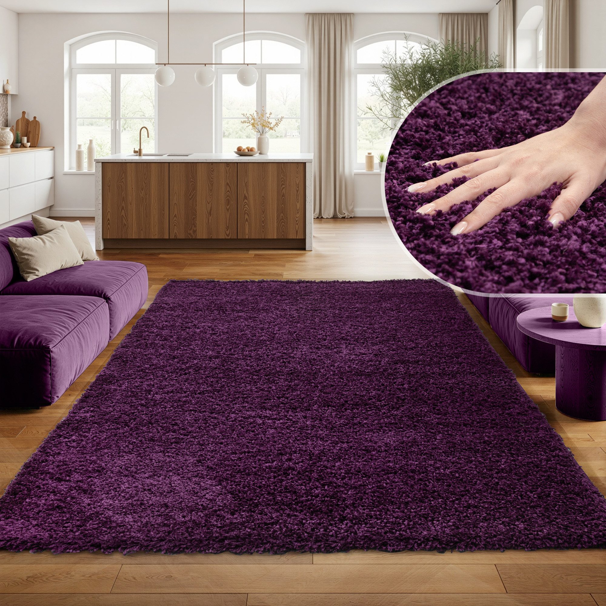 SIMPEX24 Teppich Unicolor - Einfarbig, Rechteckig, Höhe: 30 mm, Einfarbig Shaggy Teppich Wohnzimmer Langflor Versch. Farben und Größen