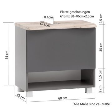 Lomadox Badmöbel-Set KAHLA-03, (Spar-Set, 5-St), Wotan Eiche Nb. mit Baumkantenoptik 198,5/200/40 cm