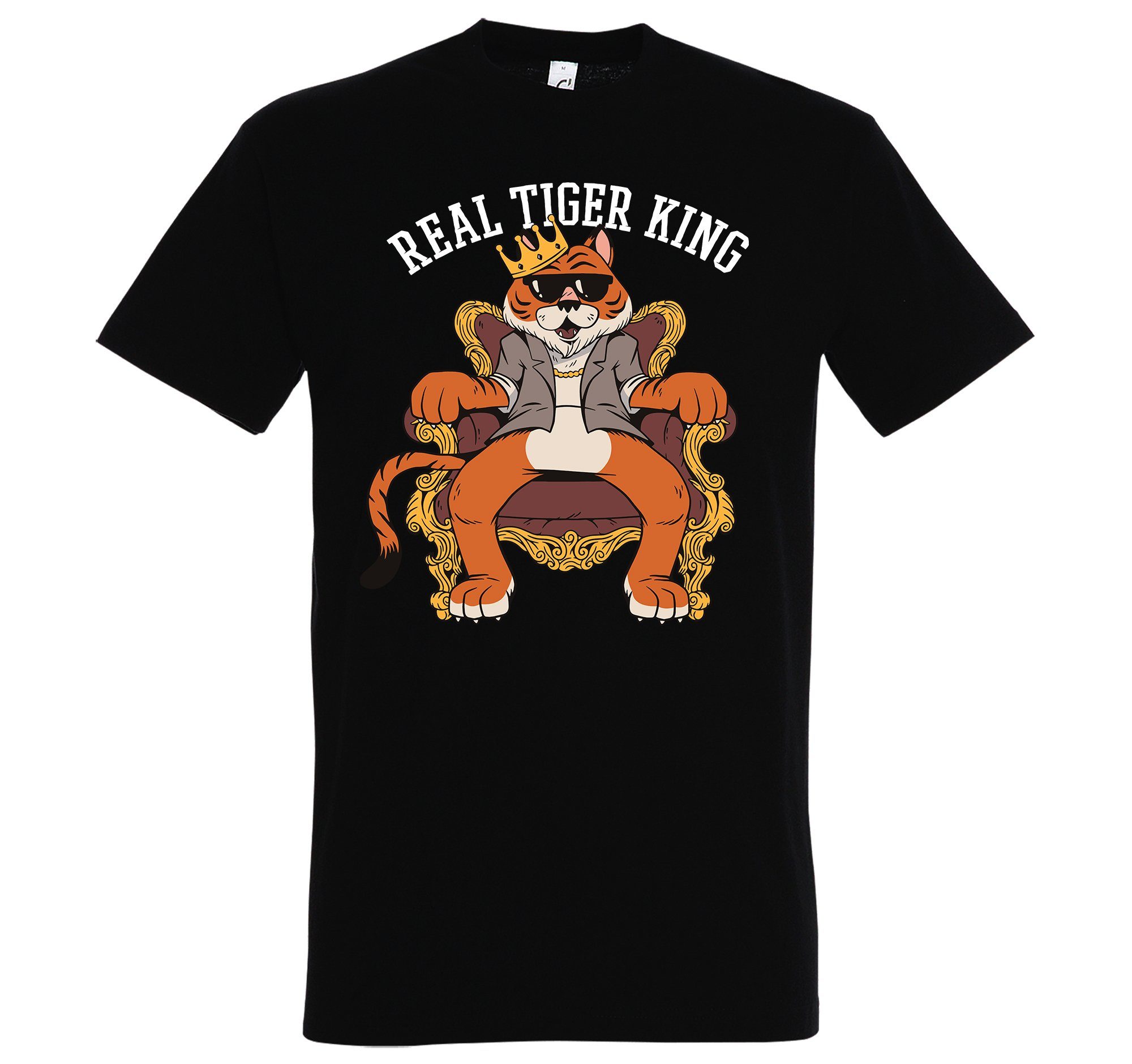 Frontprint Real Designz Schwarz mit Herren Tiger trendigem Youth King T-Shirt Shirt