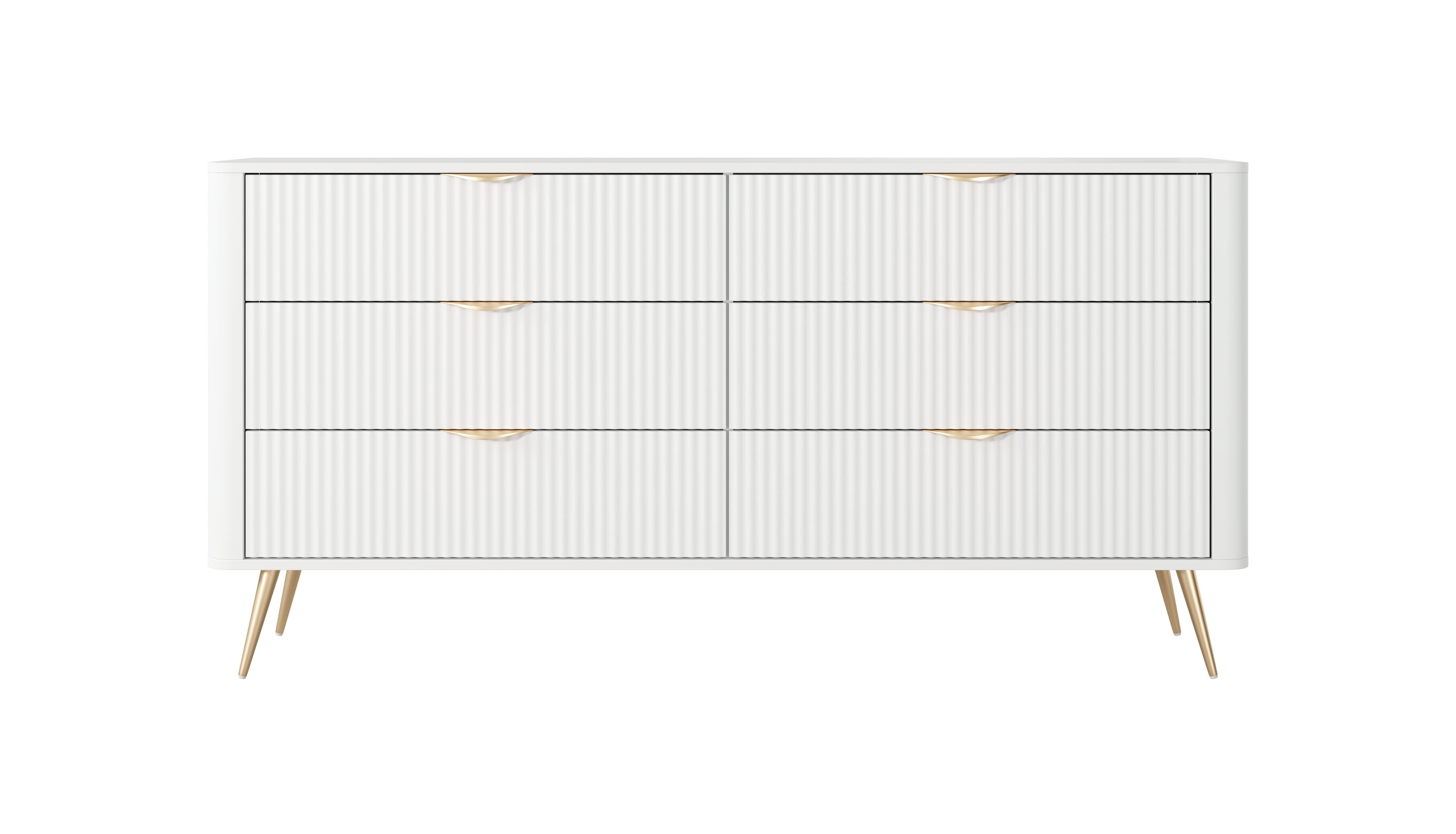 MOEBLO Kommode Pholx B 163 6s (Griffe und Beine aus Metall, geriffelte-Fronten, Sideboard Wohnzimmer Kommode Schlafzimmer Komodenschrank Highboard) – Bild 2 von 5