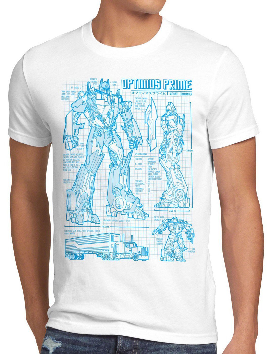 style3 Print-Shirt Herren T-Shirt Optimus Prime blaupause autobot weiß