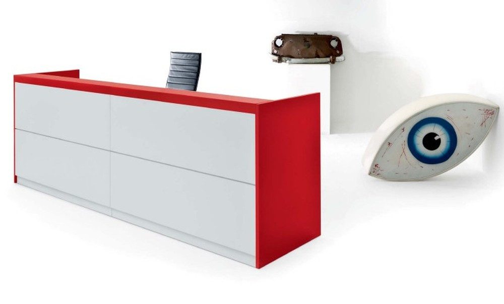 JVmoebel Empfangstheke Frezza Empfangstisch in Weiß und Rot – modernes Design für Praxen (1-St., 1 Empfangstheke), Made in Italy