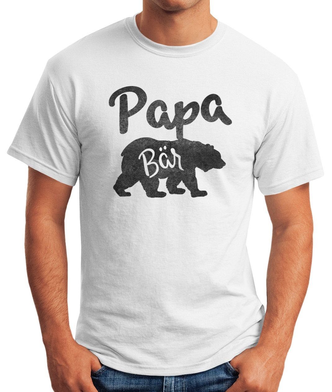 Moonworks® MoonWorks Print-Shirt mit Familie Shirt Watercolor Print weiß Herren Bären T-Shirt Bär Papa Papa