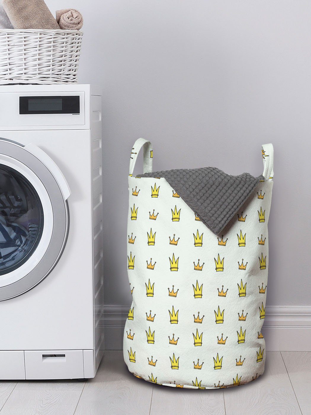 Karikatur-Crown-Muster Griffen Einfaches für Kordelzugverschluss Waschsalons, mit Wäschesäckchen Abakuhaus Wäschekorb Prinz