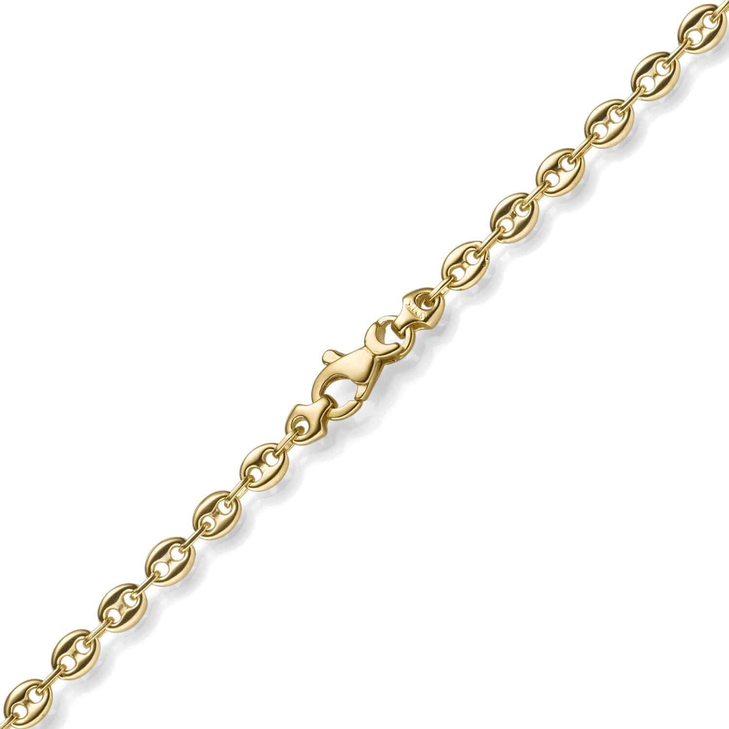 Schmuck Krone Goldarmband 3,5mm Armband Bohnenkette Schiffsankerkette 585 Gelbgold 19cm, Gold 585